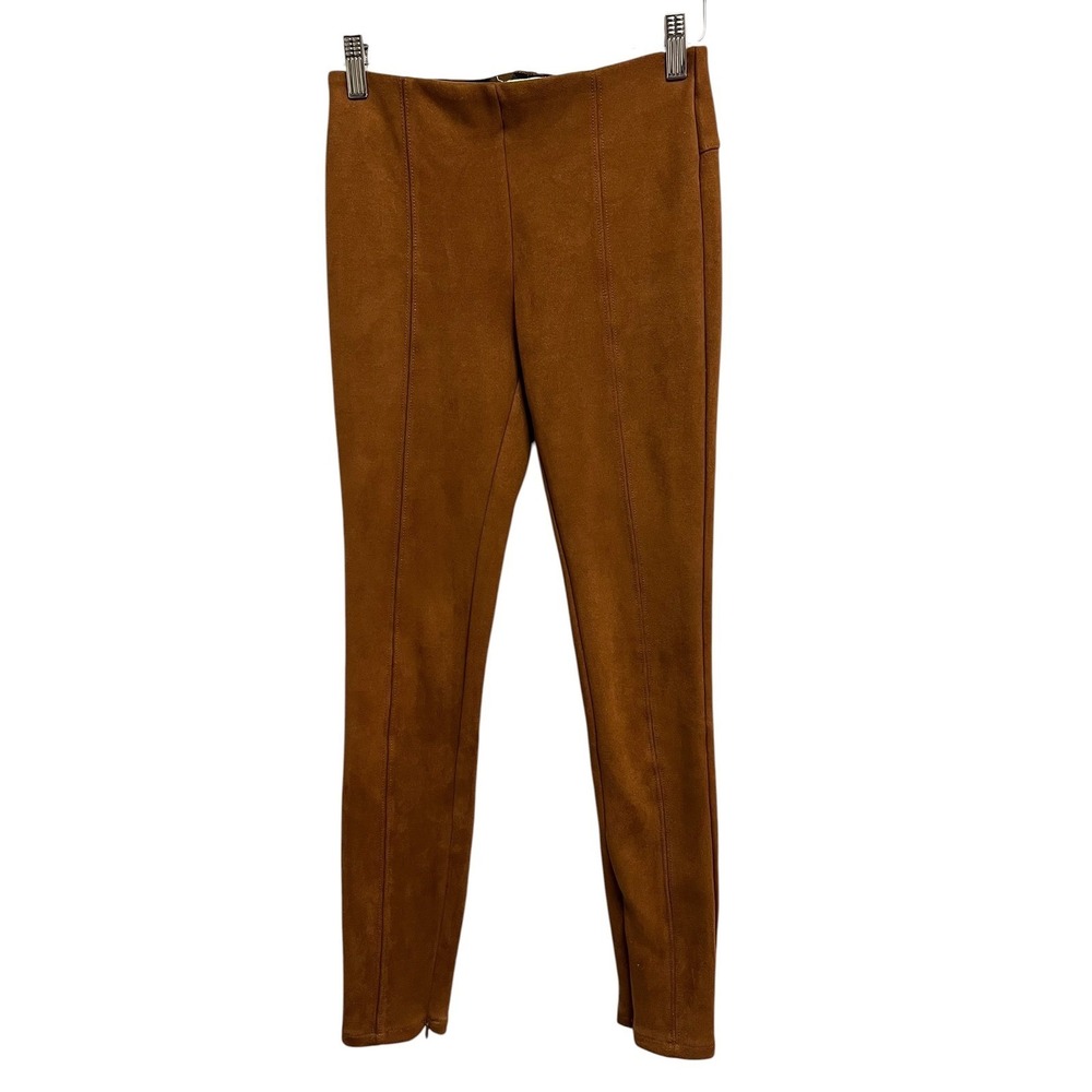 Anthropologie Faux Suede Leggings Womens 25 Brown Seamed Ankle Zip Slim Pants